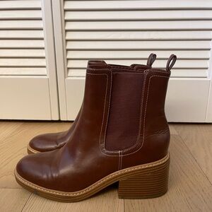 Marc Fisher Red Brown Leather Chelsea Block Heel Booties